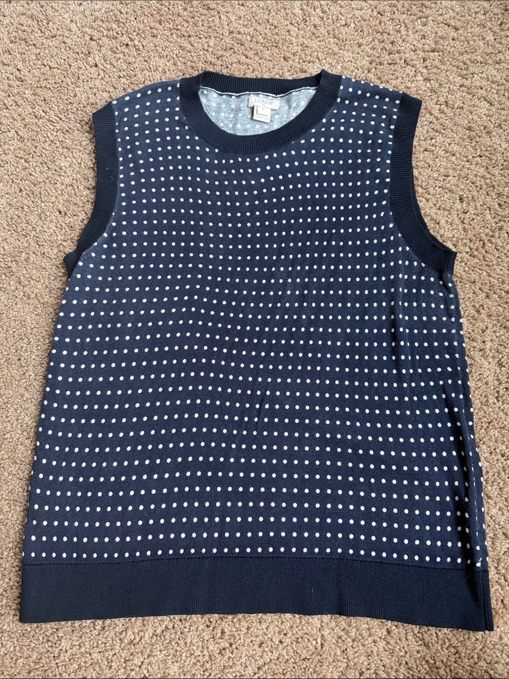 J. Crew Navy and White Polka Dot Sleeveless Knit Top Size M